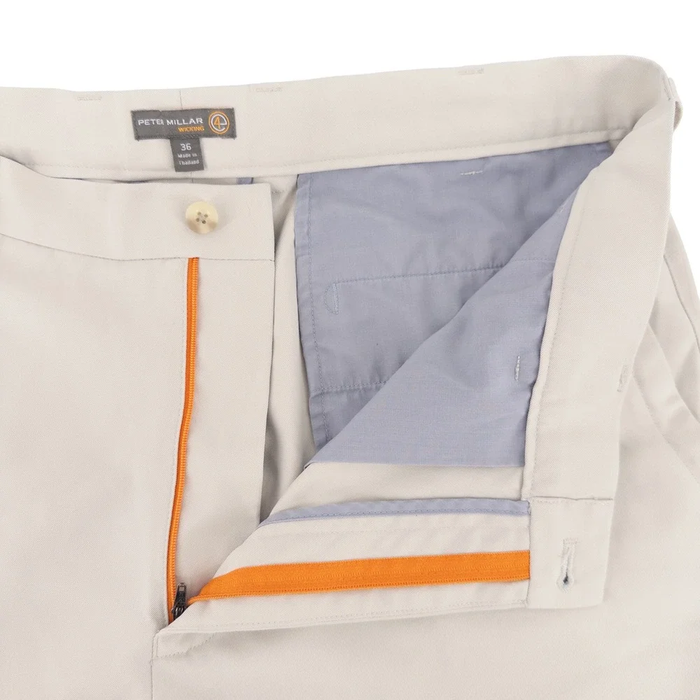 Peter Millar Mens 36 Salem Performance Shorts Beige Tan Wicking Golf Preppy